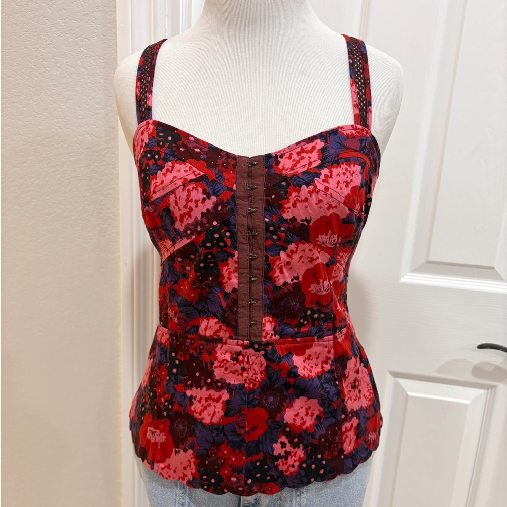Free People Floral Corset Top Tank Blouse Size 10